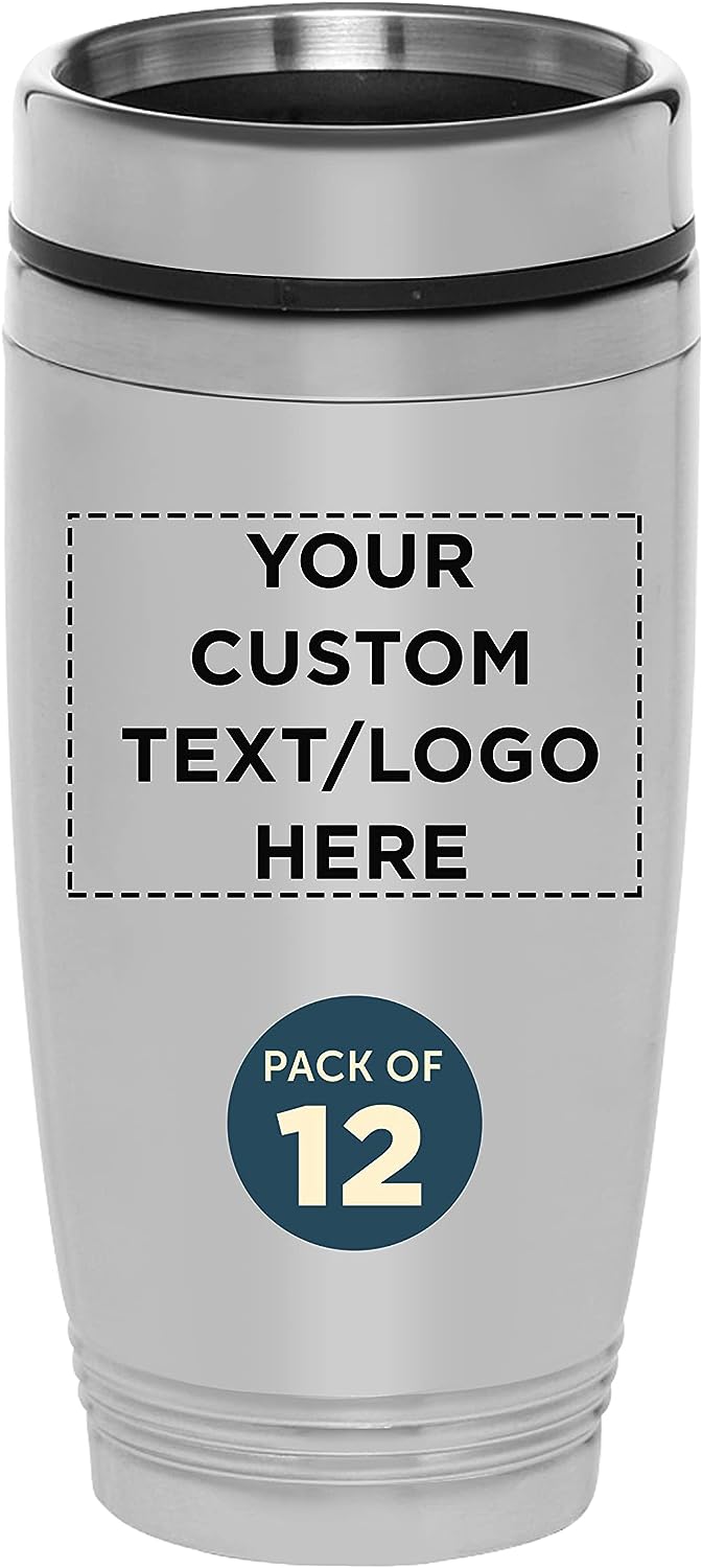 Custom Stainless Steel Tumblers 16 oz. Set of 12, Personalized Bulk Pack – Perfect for Coffee, Soda, Other Hot & Cold Beverages – Silver