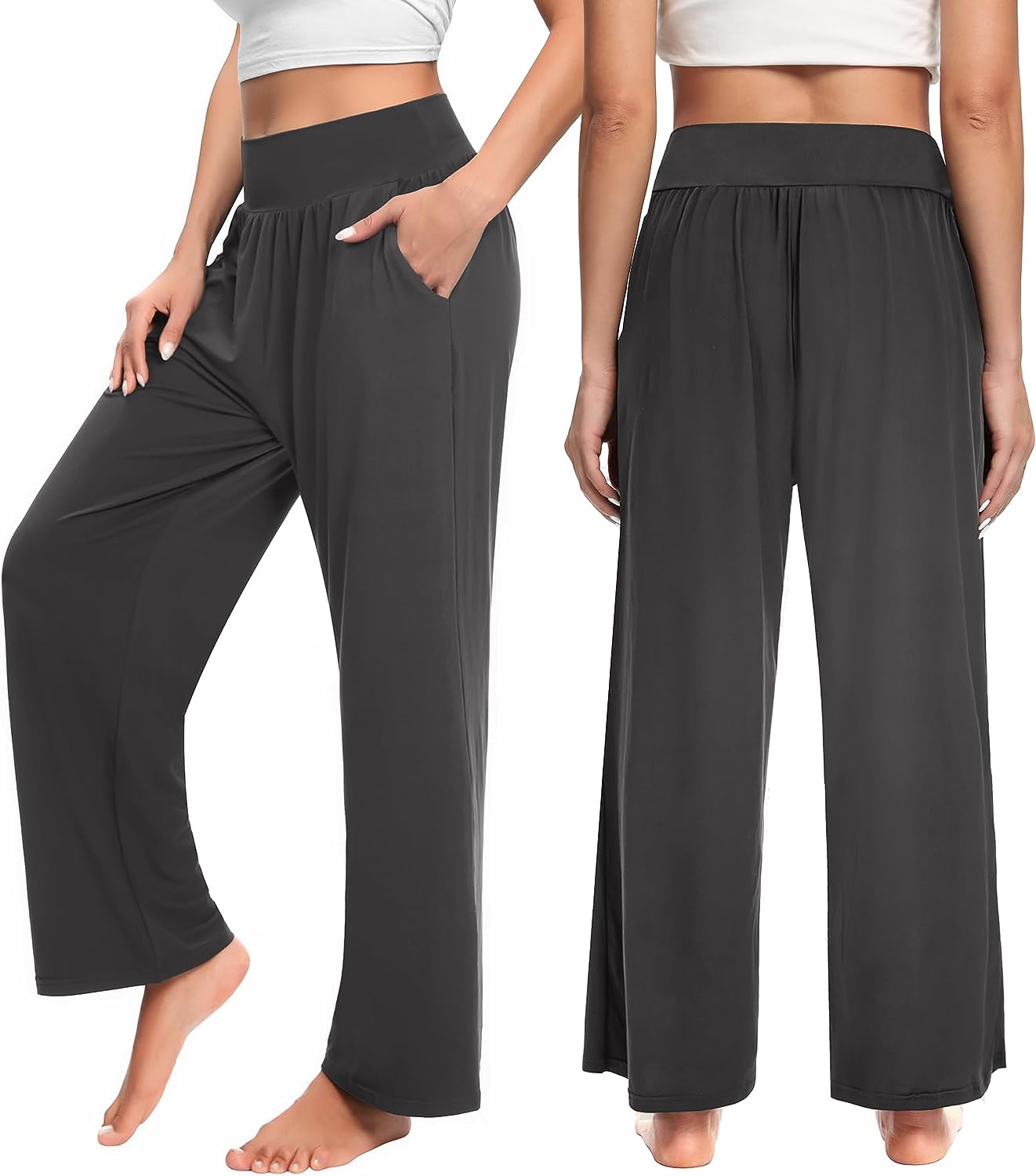 Womens Wide Leg Yoga Pants High Waisted Comfy Casual Loose Pants Workout Plus Size Lounge Sweatpants with Pockets