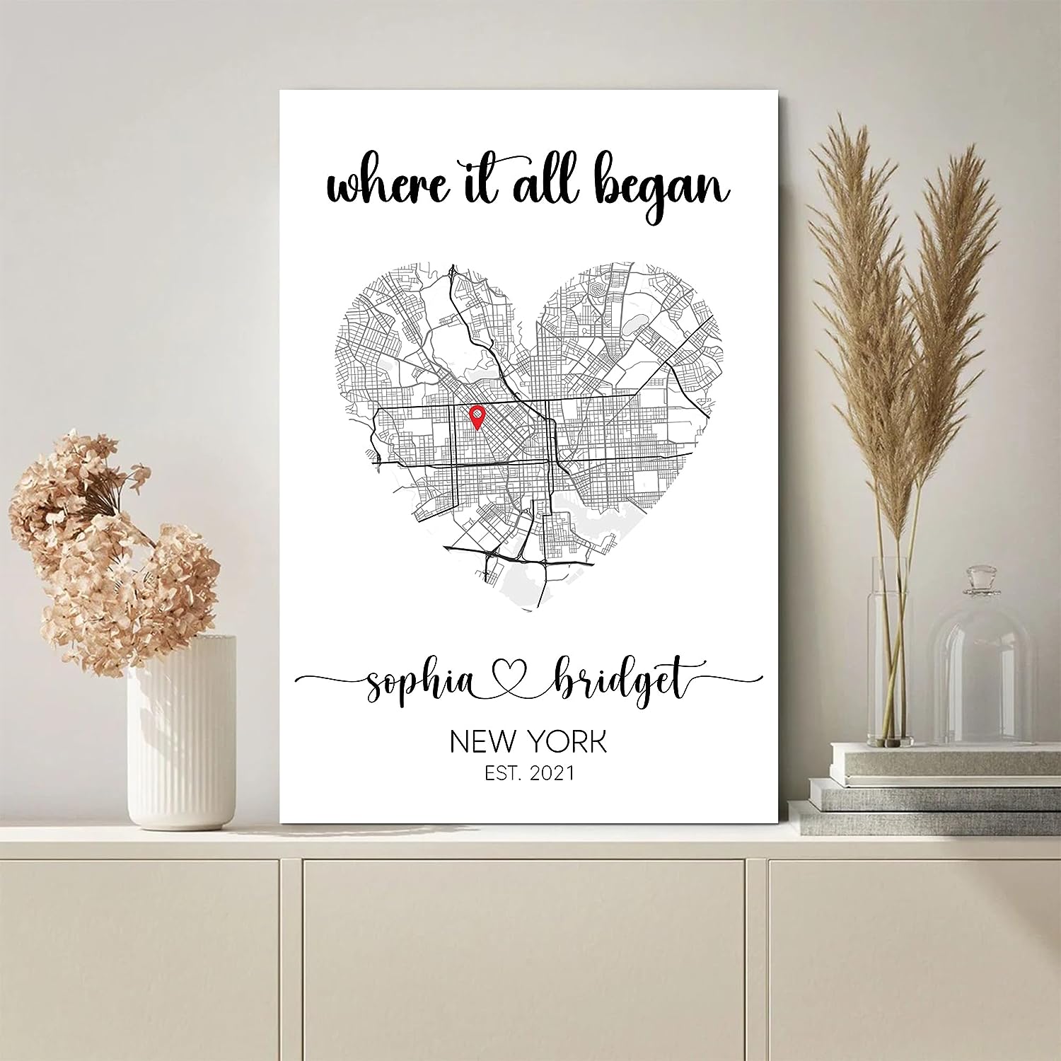 Personalized Map Poster/Canvas, Where We Met Map/Where It All Began/Couple Map/Gift for Her/Gift for Him/Personalized Map/Custom Map On Valentines Day, Full Size Customized