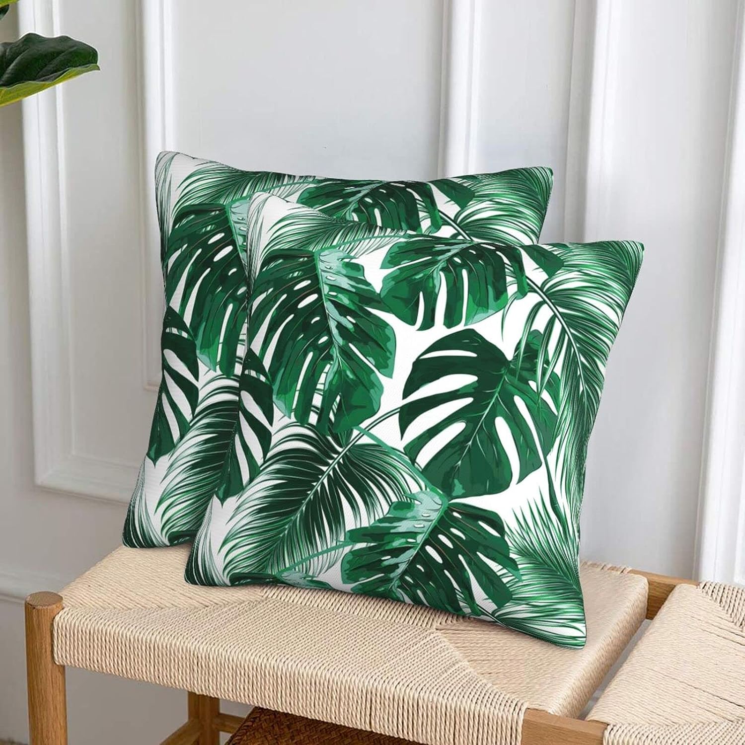 Osvbs Palm Leaf Leaves Tropical Green Plant Throw Pillow Covers Farmhouse Decorative Set of 2 Pillow Case Cushion Summer Pillows Cover Decor Home for Sofa Couch Bedroom Living Room 18×18 Inch