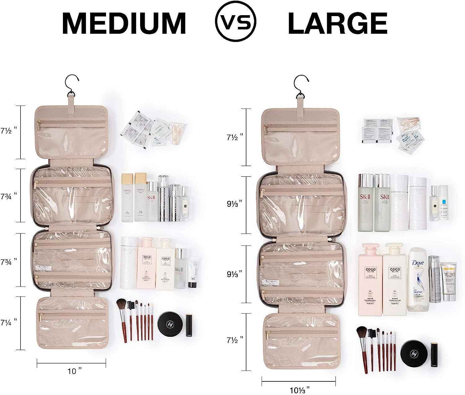 Bag Travel Bag with Hanging Hook, Water-resistant Makeup Cosmetic Bag Travel Organizer for Accessories, Shampoo, Full Sized Container, Toiletries