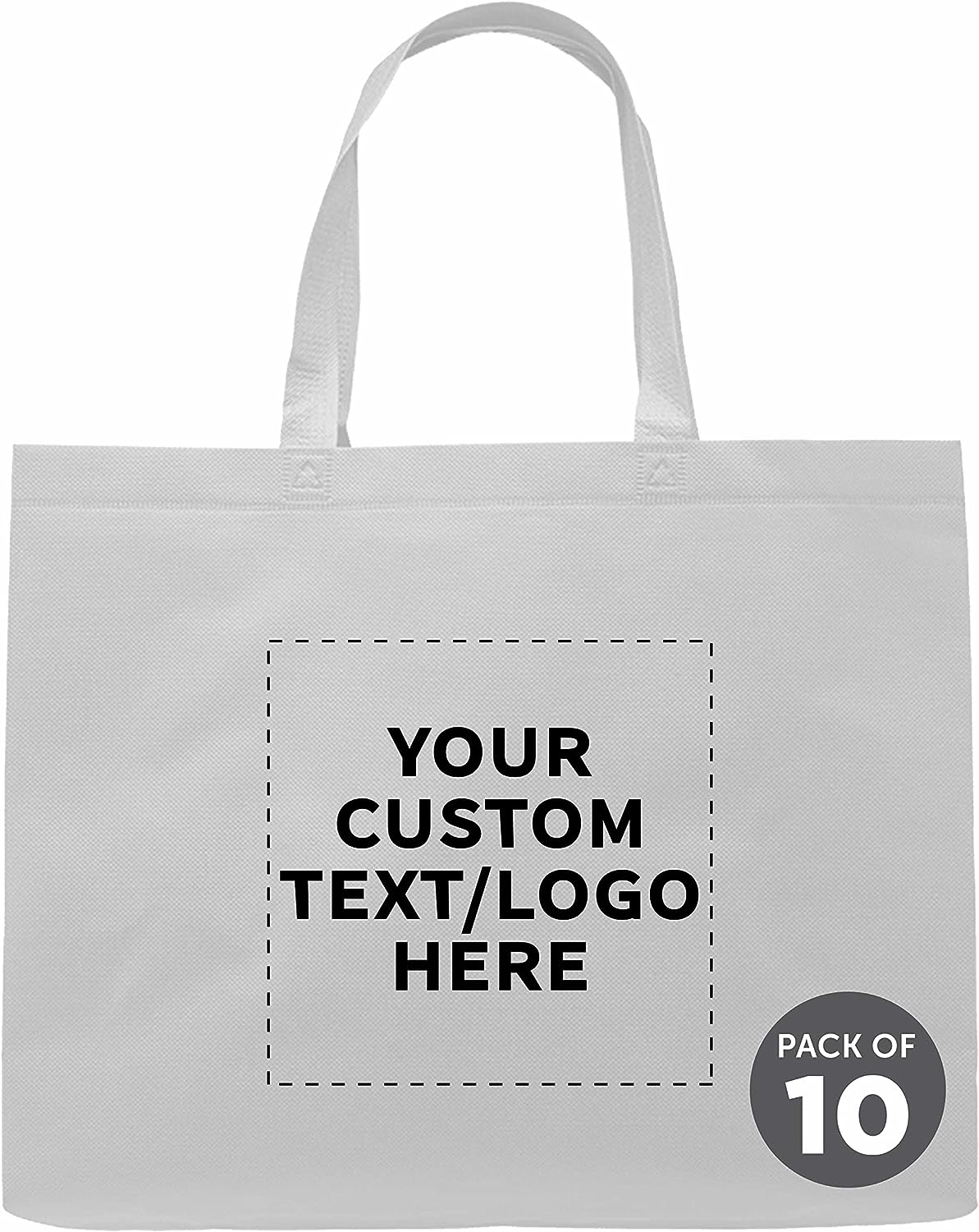 Personalized Jumbo Sized Tote Bags Set of 10, Custom Bulk Pack – Grocery, Shopping, Travel, Carry on Bag, Totes for Women, Reusable, White