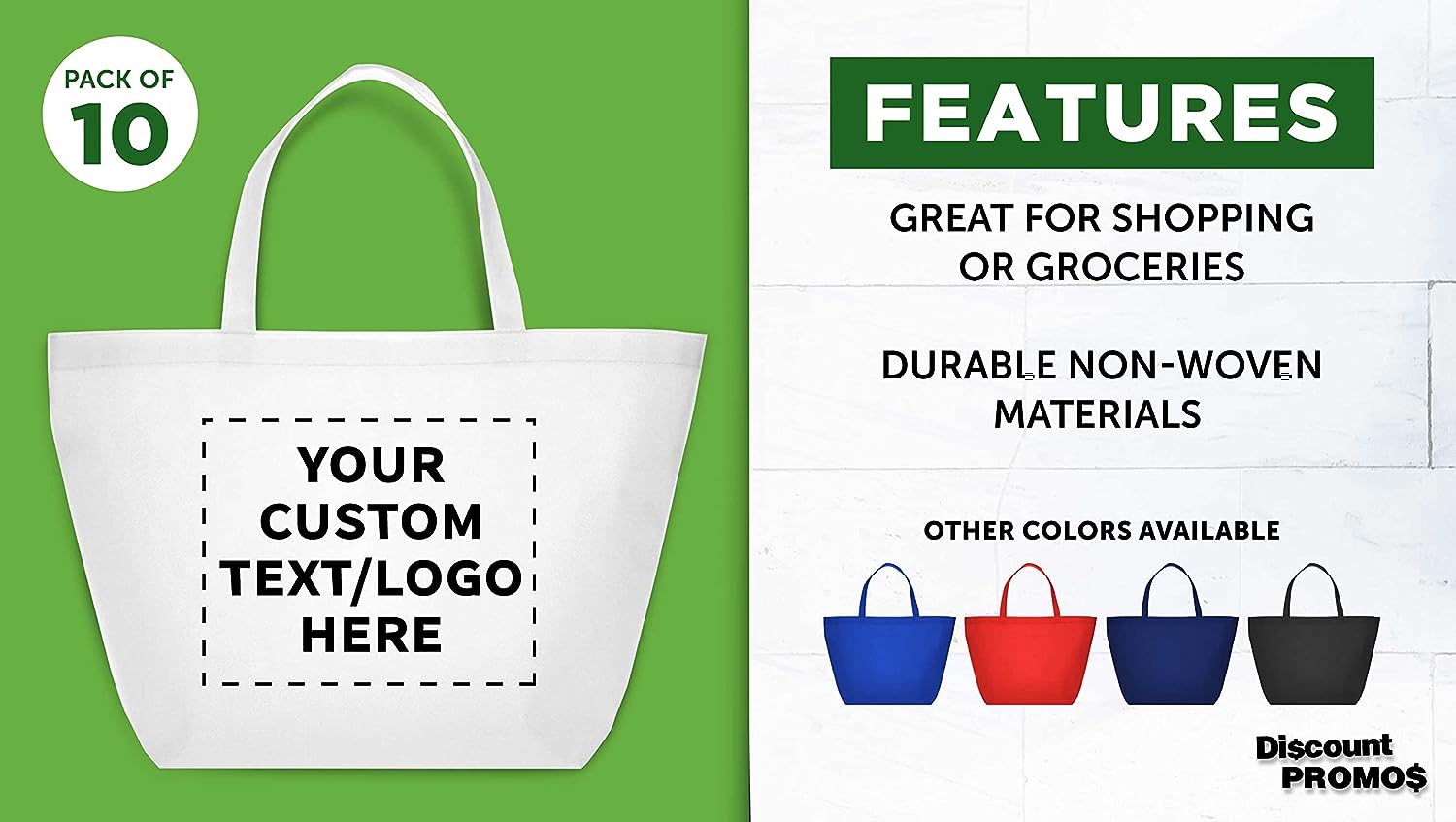 Custom Southern Style Grocery Tote Bags Set of 10, Personalized Bulk Pack – Reusable, Great for Grocery, Shopping, Travel, Carry on Bag – White