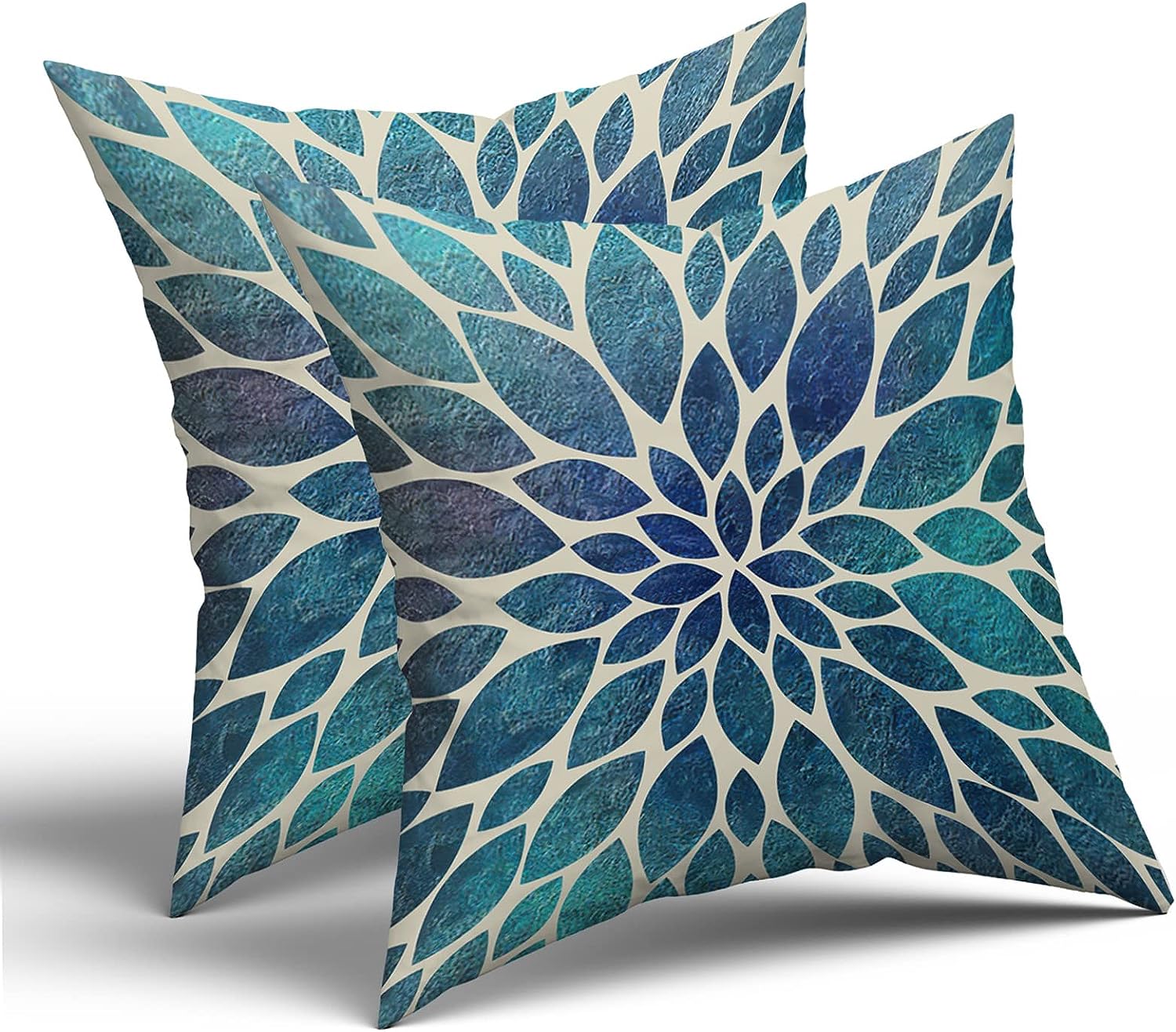 aportt Spring Teal Dahlia Pillow Covers 18X18 in Navy Blue Teal Floral Couch Pillow Cases Modern Abstract Throw Pillows Set of 2 Summer Home Decor for Living Room Bedroom Bed Cushion Outdoor