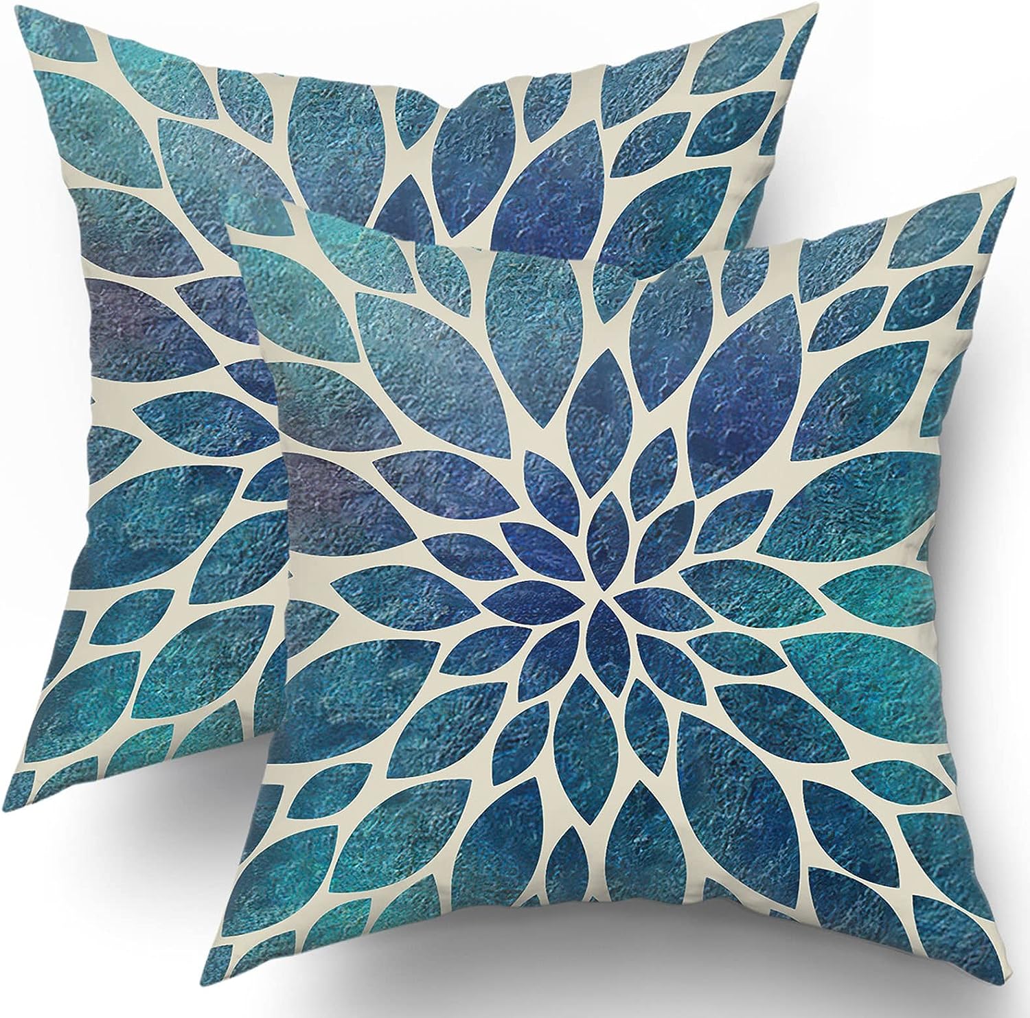 aportt Spring Teal Dahlia Pillow Covers 18X18 in Navy Blue Teal Floral Couch Pillow Cases Modern Abstract Throw Pillows Set of 2 Summer Home Decor for Living Room Bedroom Bed Cushion Outdoor