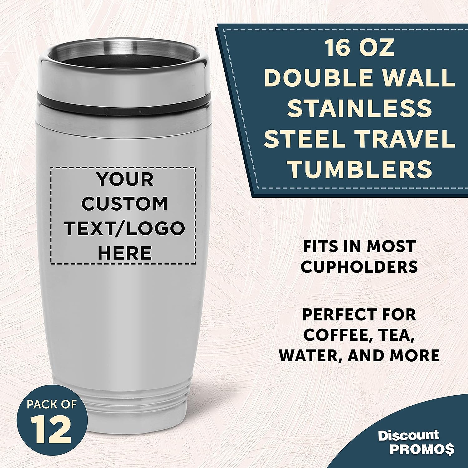 Custom Stainless Steel Tumblers 16 oz. Set of 12, Personalized Bulk Pack – Perfect for Coffee, Soda, Other Hot & Cold Beverages – Silver