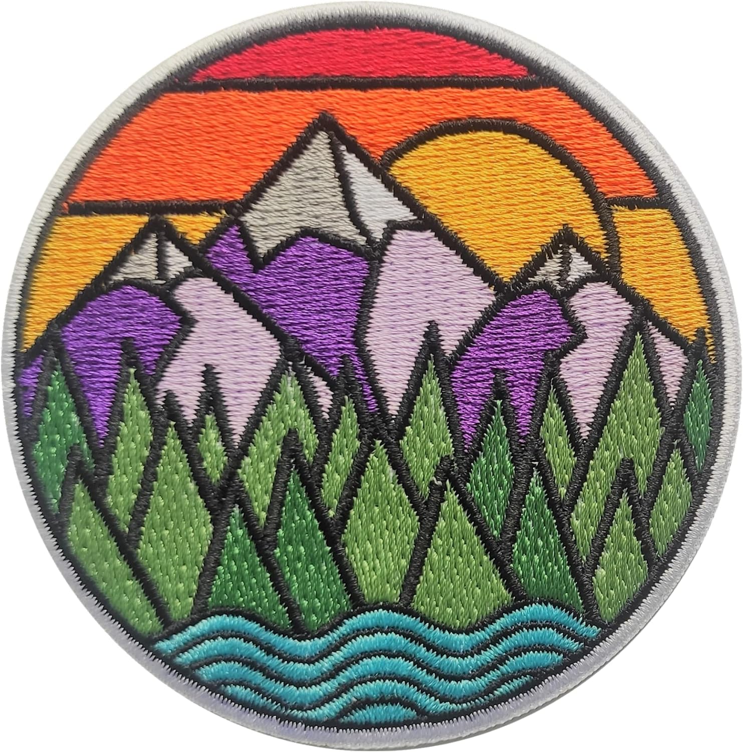 Mountain and River Adventure Outdoor Patch – Colorful Embroidered Cool Iron On/Sew On Patches