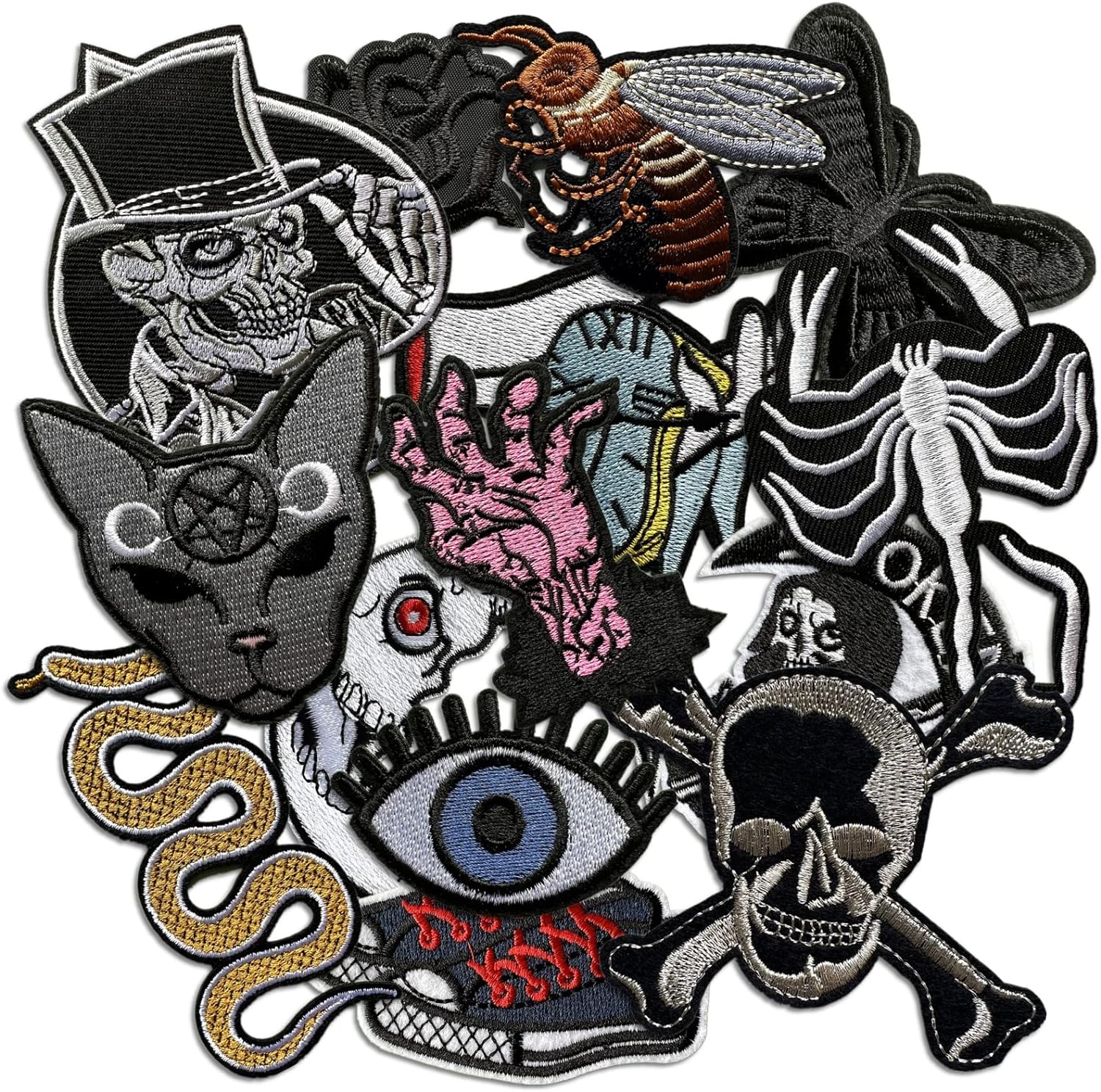 Dark Embroidered Applique Iron On Patches for Clothing, Rock Band Patches for Jackets, Cool Sew Patch for Backpacks, Jeans, Hats, DIY Accessories (Dark2 14 PCS)