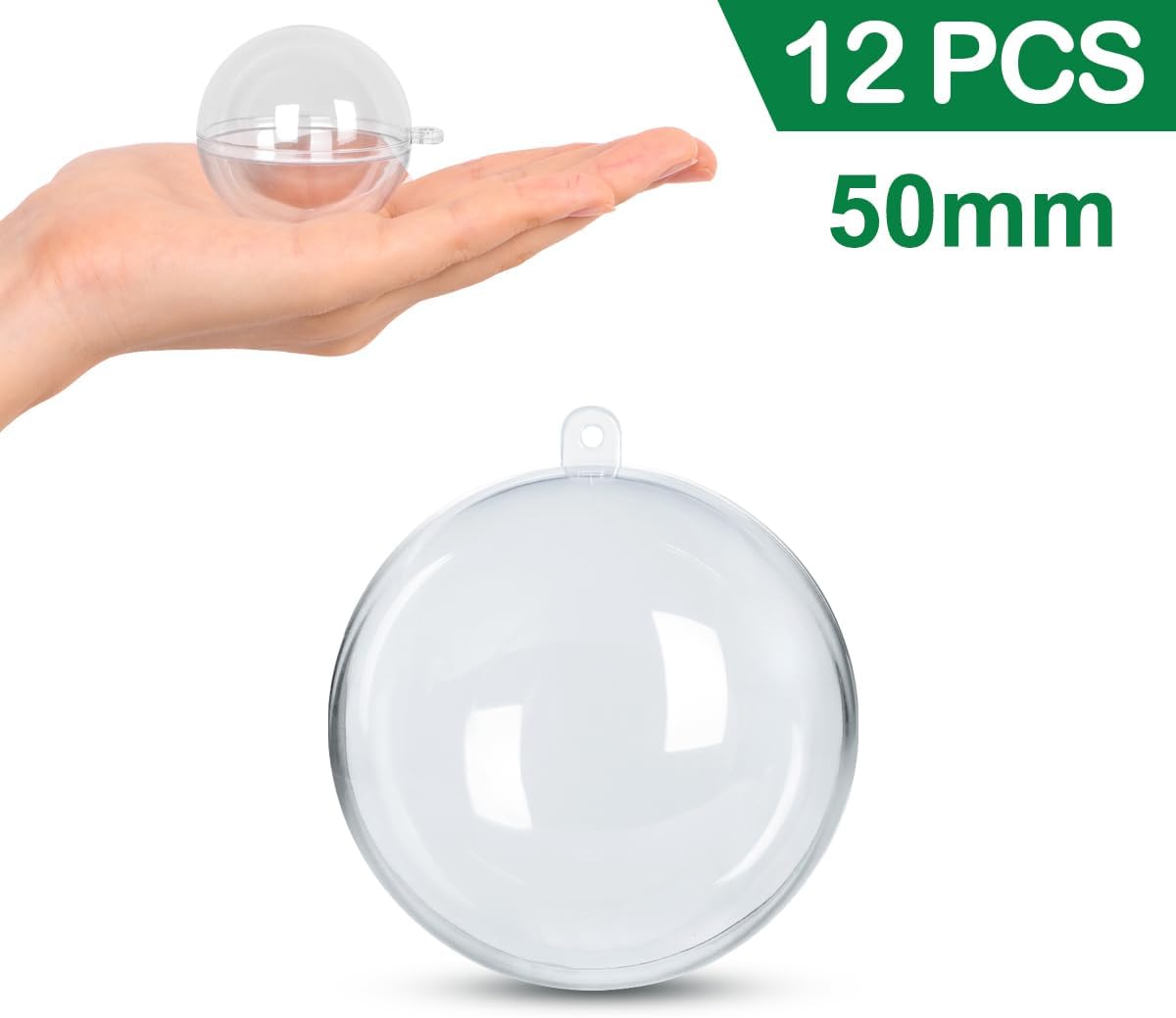 12 Pcs Christmas Clear Ornaments for Crafts, 5cm Christmas Ball Decorations, DIY Clear Plastic Fillable Ornaments for Christmas Tree Decoration Ornaments Party Home Office Holiday Decor