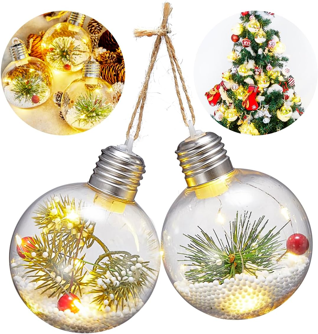 2 Pack Christmas Tree Balls ，Christmas Tree Decoration Ball，Warm Light Decorative ball8cm*8cm/Glowing Transparent Christmas Ball，Christma Tree Light/LED Christmas Lights