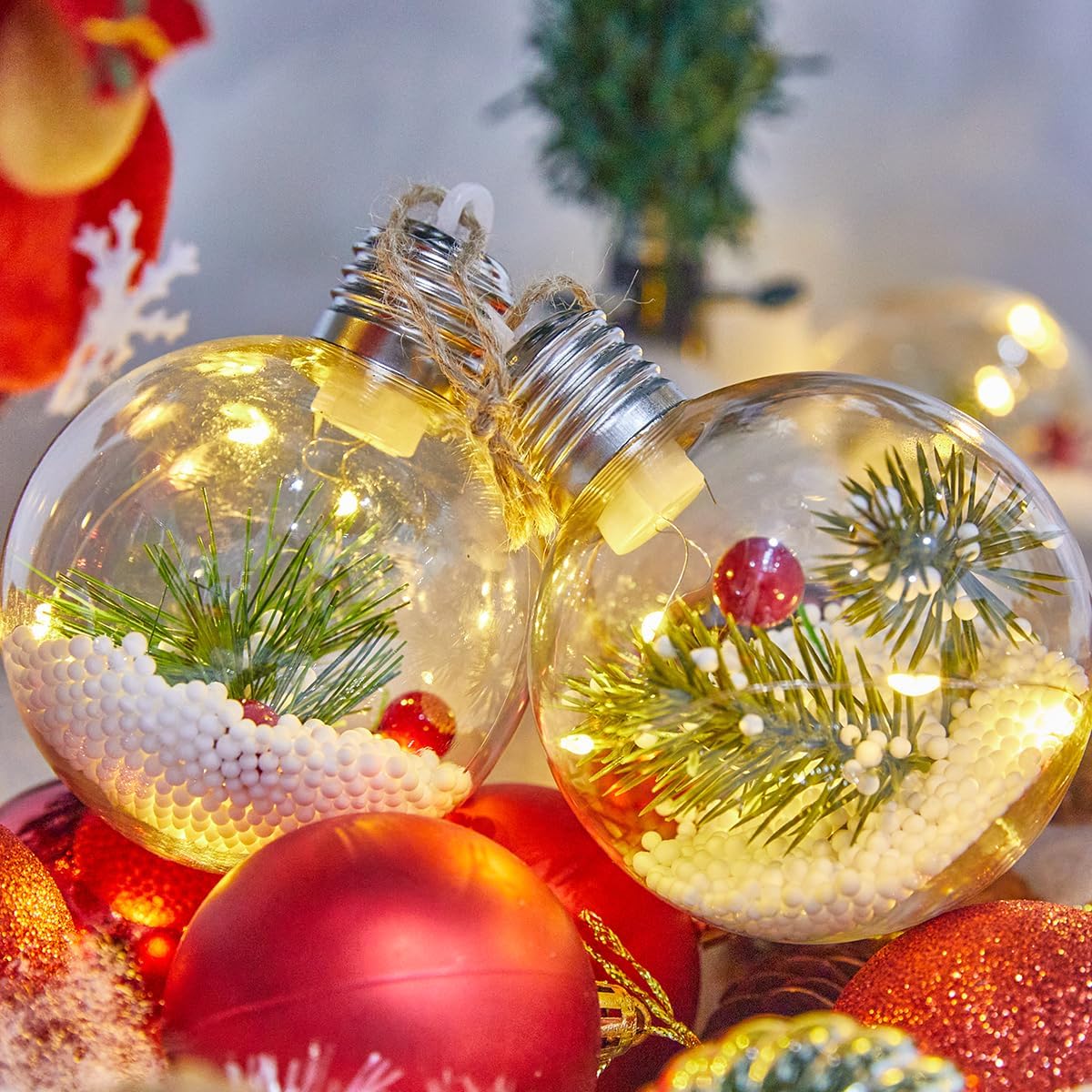 2 Pack Christmas Tree Balls ，Christmas Tree Decoration Ball，Warm Light Decorative ball8cm*8cm/Glowing Transparent Christmas Ball，Christma Tree Light/LED Christmas Lights