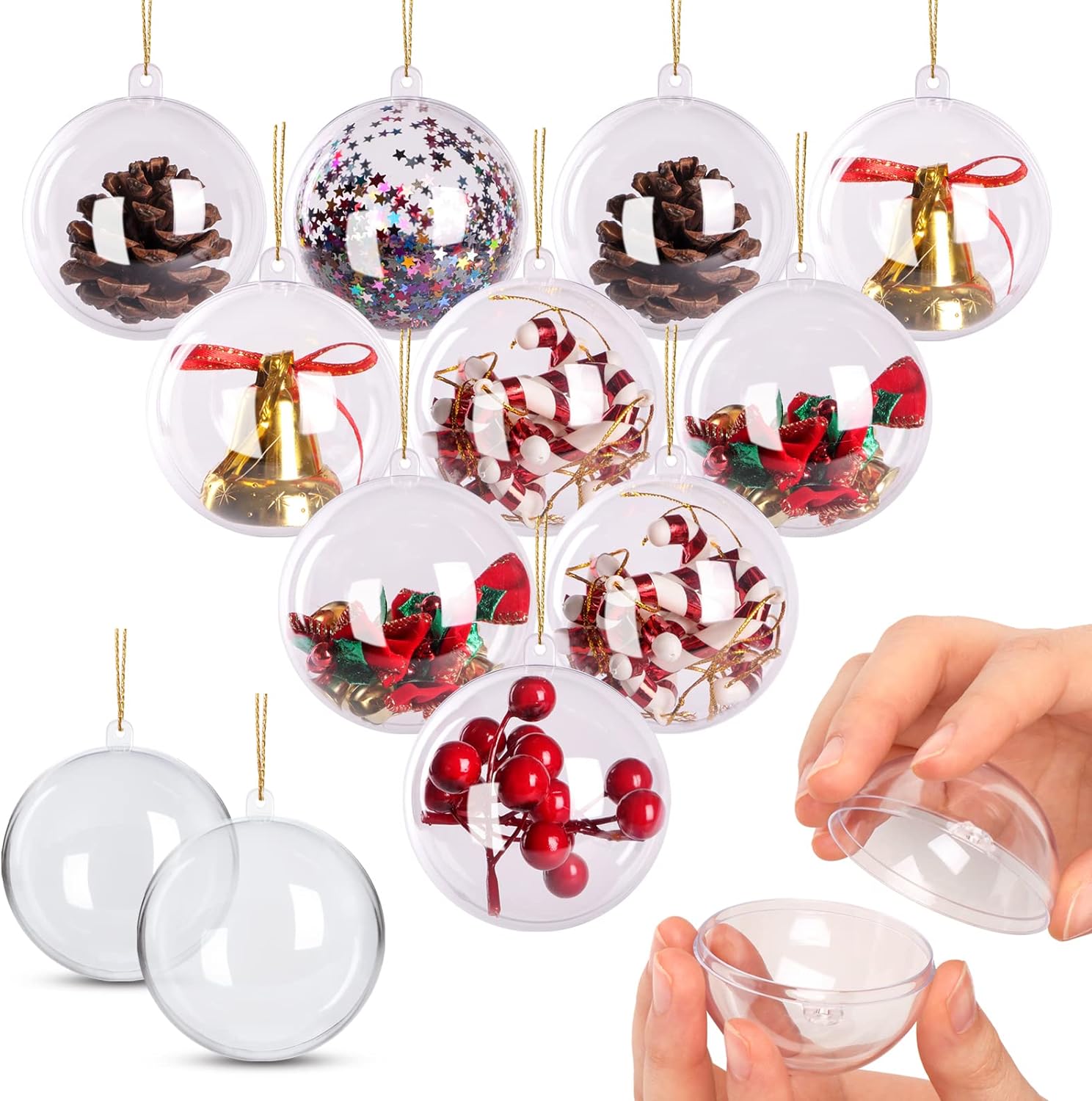 12 Pcs Christmas Clear Ornaments for Crafts, 5cm Christmas Ball Decorations, DIY Clear Plastic Fillable Ornaments for Christmas Tree Decoration Ornaments Party Home Office Holiday Decor