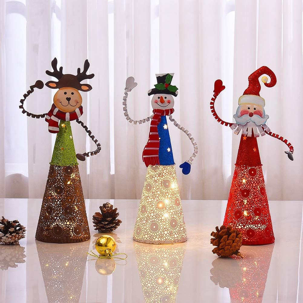 Lighted Christmas Table Decorations, Set of 3 LED Lighting Santa Snowman Reindeer