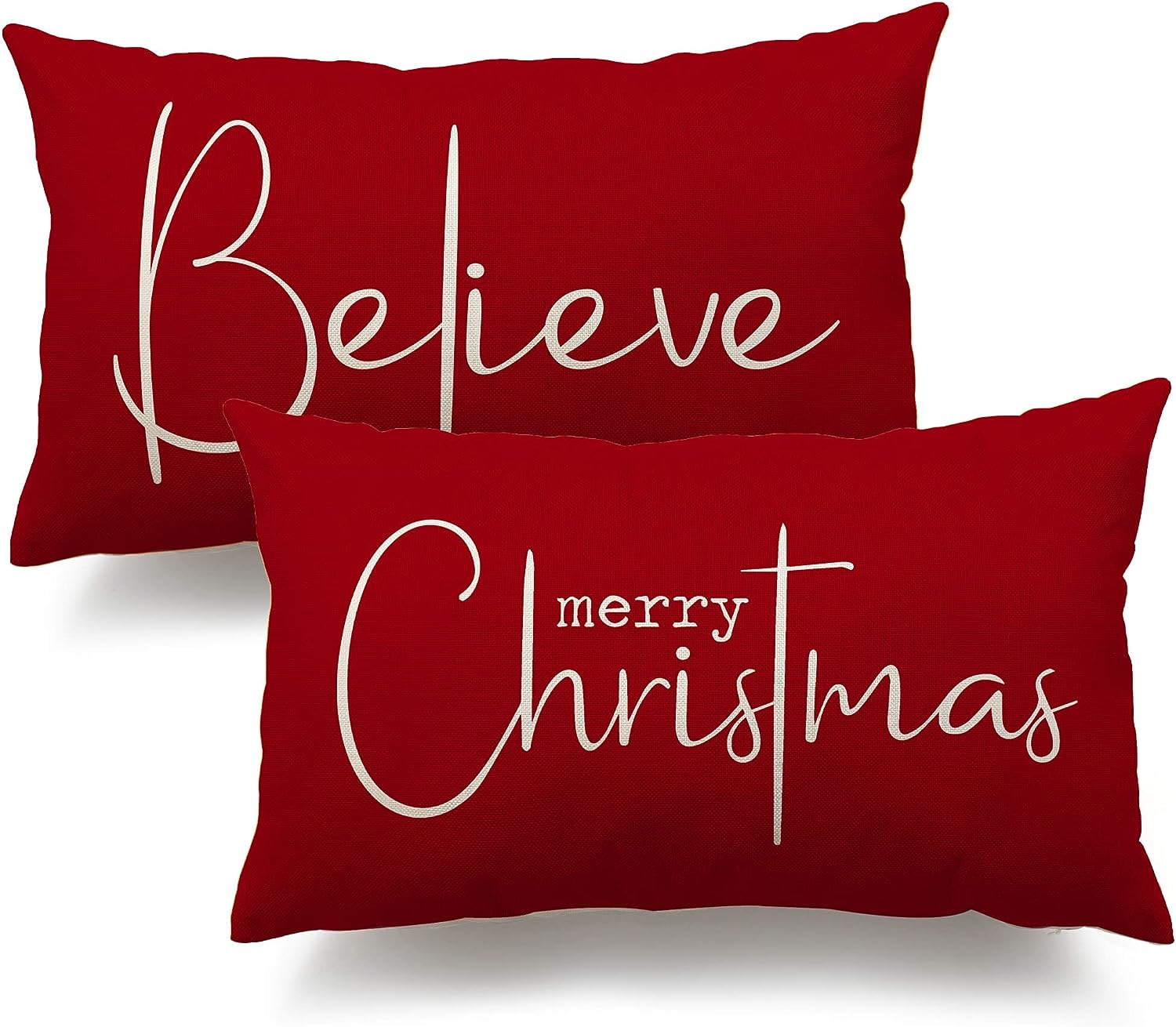 Christmas Throw Pillow Covers 12×20 Inch Set of 2 Merry Christmas Farmhouse Decorations Believe Holiday Decor Throw Cushion Case for Home Couch