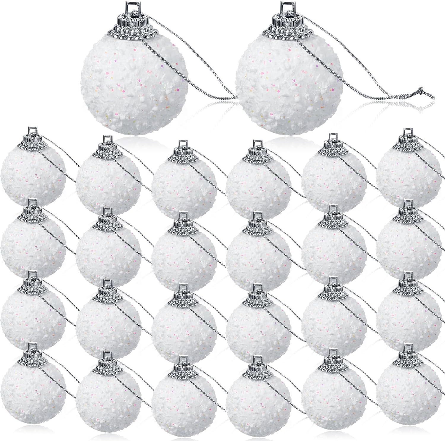 48 Pcs Mini Christmas Balls Ornaments Small Hanging White Snowballs Snowy Bauble Ornaments Xmas Tree Decoration (1.57 Inch)