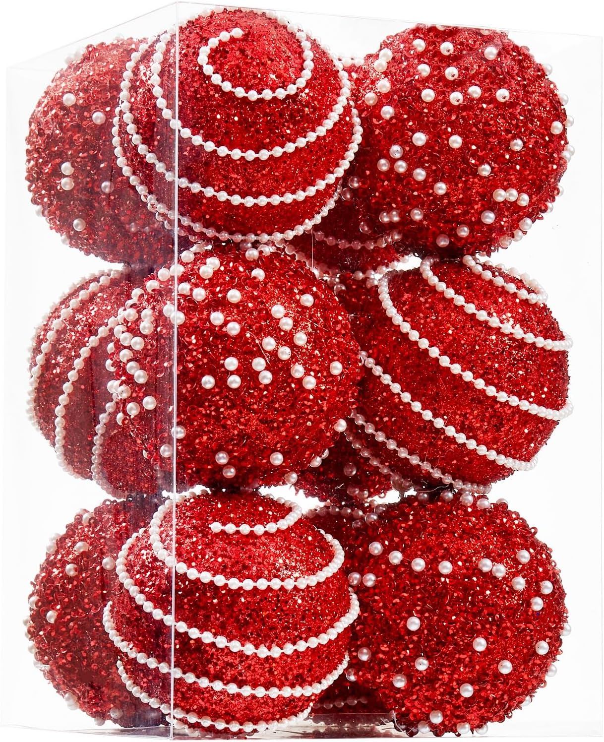 Red Christmas Ball Ornaments, Christmas Ball Decorations Shatterproof Plastic Hanging Pearl Balls for Holiday Party(70mm/2.76″, 12ct)