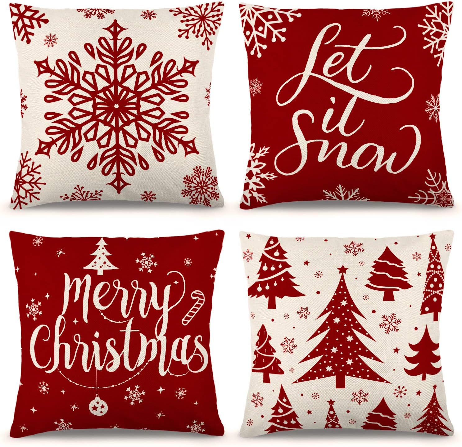 Christmas Pillow Covers 18″ x 18″, Christmas Decorations, Set of 4 Throw Pillow Covers, Pillow Cases for Couch Indoor Christmas Decor