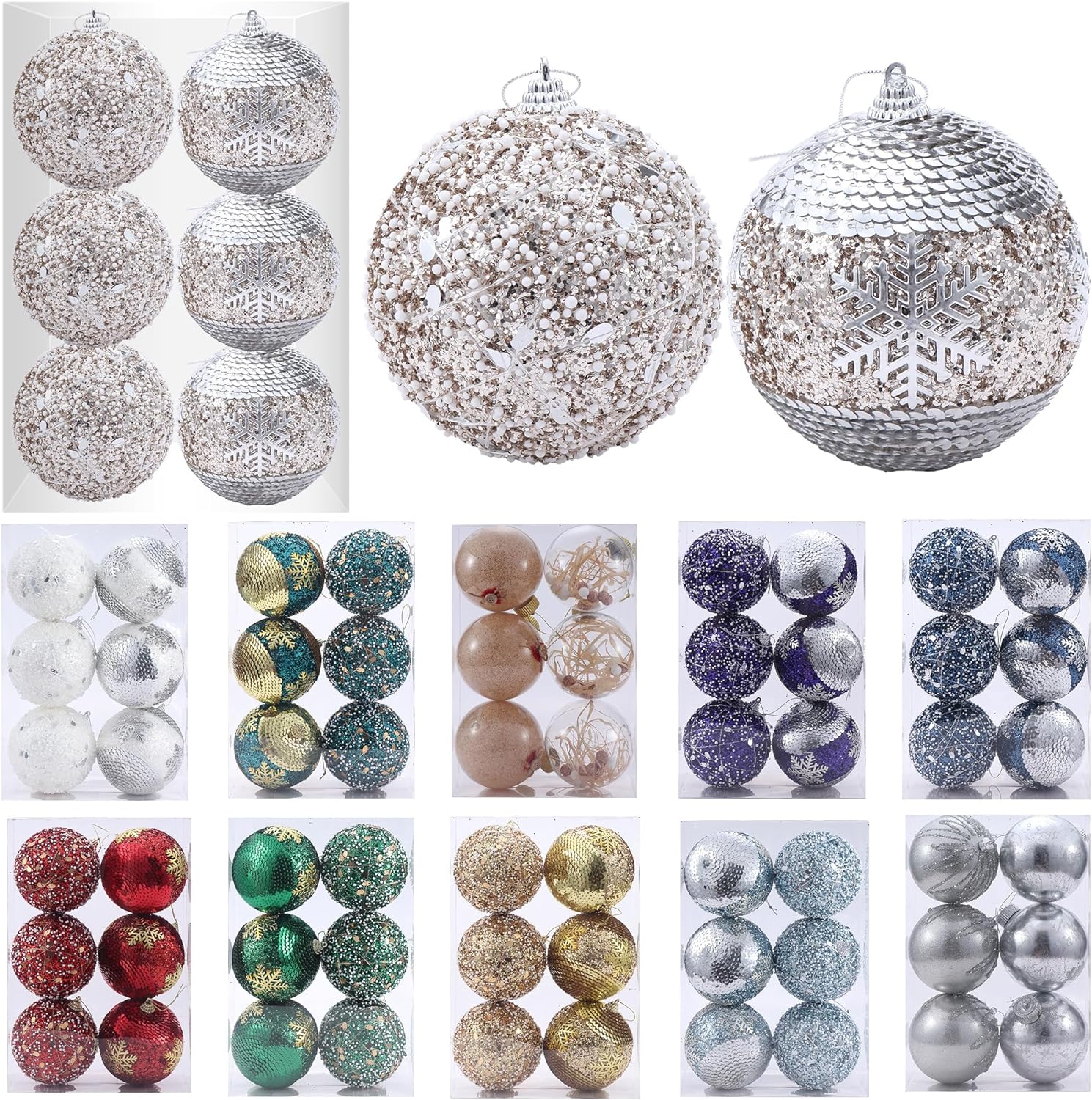 3.94″ Christmas Ball Ornaments 6pcs Glitter Sequin Foam Ball Shatterproof Christmas Decorations Tree Balls Xmas Hanging Balls for Xmas Trees Wedding Party Holiday Decorations(Champagne Gold)