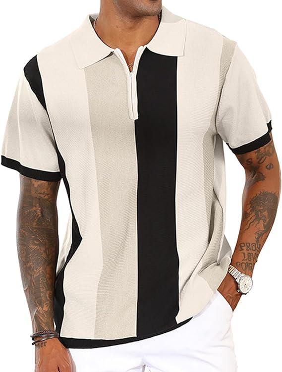 Vintage striped knitting shirts for men’s fashion, featuring casual slim fit designs perfect for golf outings.