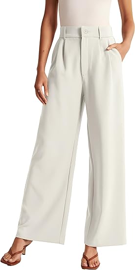 Women’s High Waisted Wide Leg Business Casual Pants, Summer Palazzo Dress Trousers with Pockets