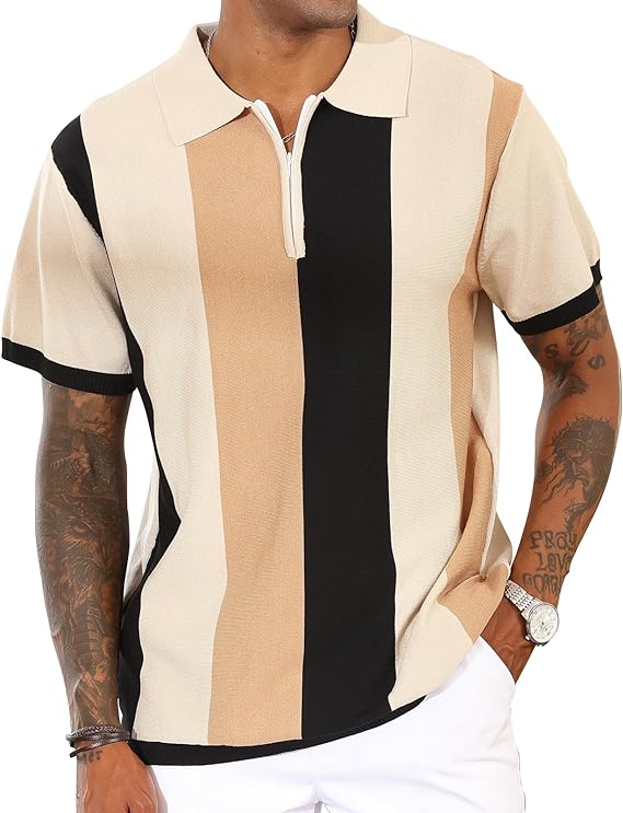 Vintage striped knitting shirts for men’s fashion, featuring casual slim fit designs perfect for golf outings.