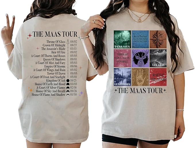 The Maas Tour Shirt – Sarah J Maas Tour Shirt, SJM 2 Sided T-Shirt for Fans, Medium, Light Pink