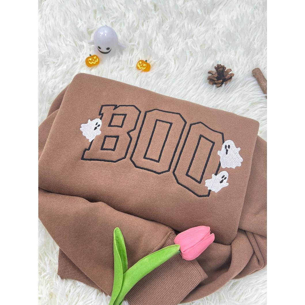 Boo Embroidered Halloween Sweatshirt, Embroidered Ghost Shirt, Cute Boo Shirt, Halloween Shirt, Funny Ghost Shirt, Autumn Pullover