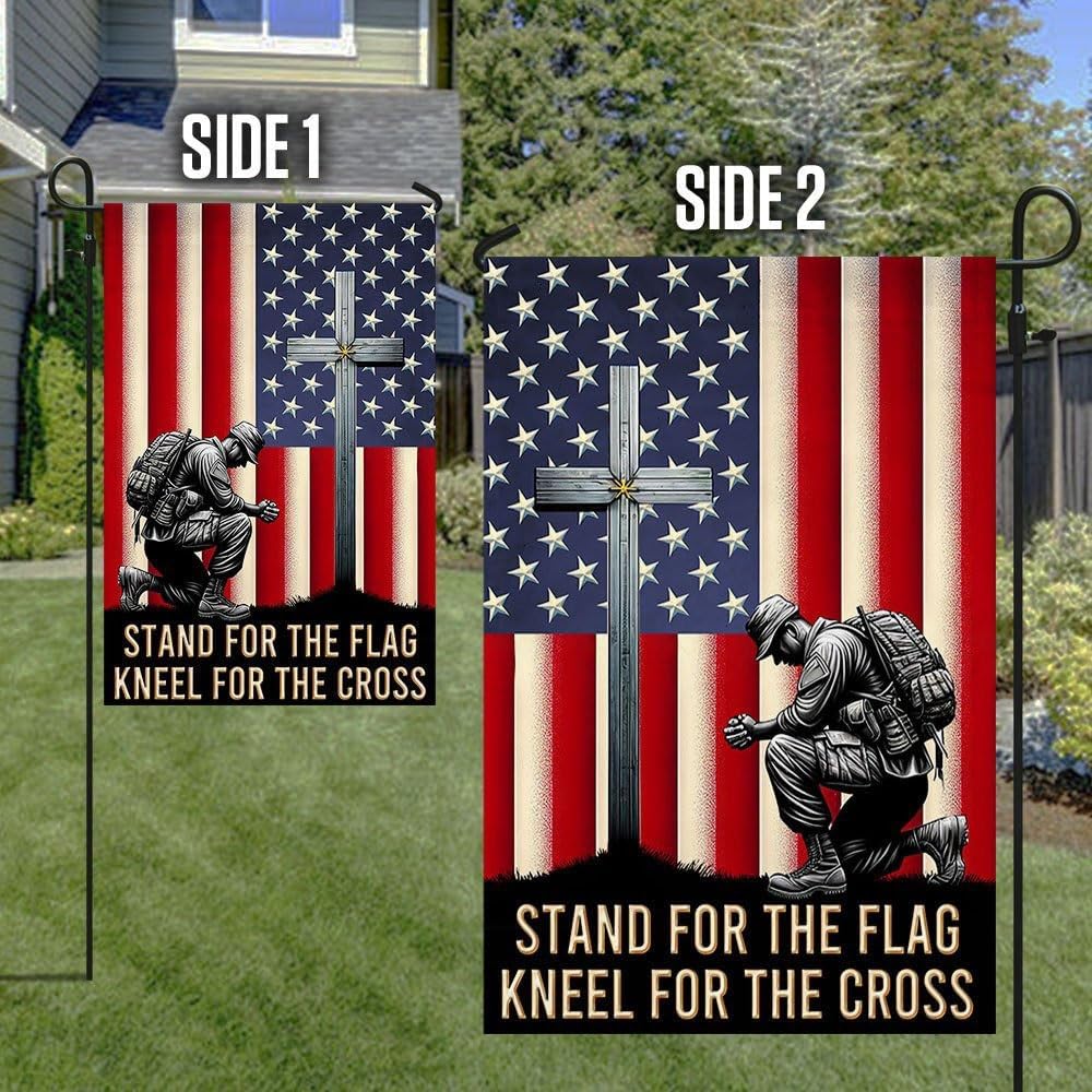 Veteran Kneeling Christ Cross American Garden and House Flag