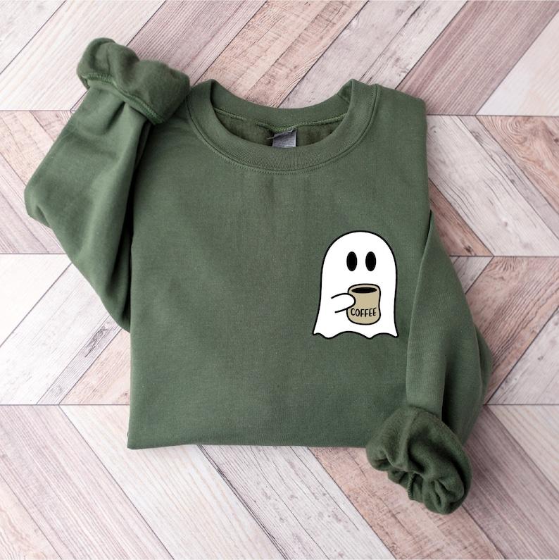 Cute Spooky Coffee Sweatshirt, Womens Ghost Sweatshirt, Spooky Season, Fall Coffee Lover Shirt, Halloween Party Shirt