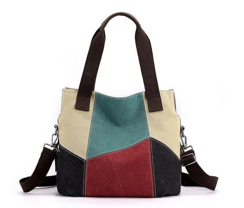 Fashion Canvas Tote Bags For Women Large Capacity Patchwork Handbag Fashion Contrast Color Shoulder Crossbody Bag Purse feminina