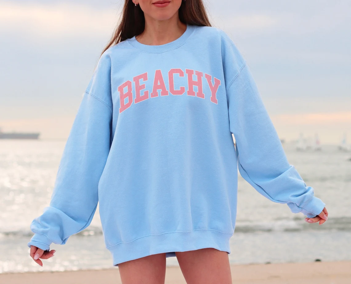 Beachy Sweatshirt, Beach Sweatshirt, Summer Sweatshirt, Gift for Beach Lover, Beach Pullover, Women’s Sweatshirt, Beach Vacation Shirt