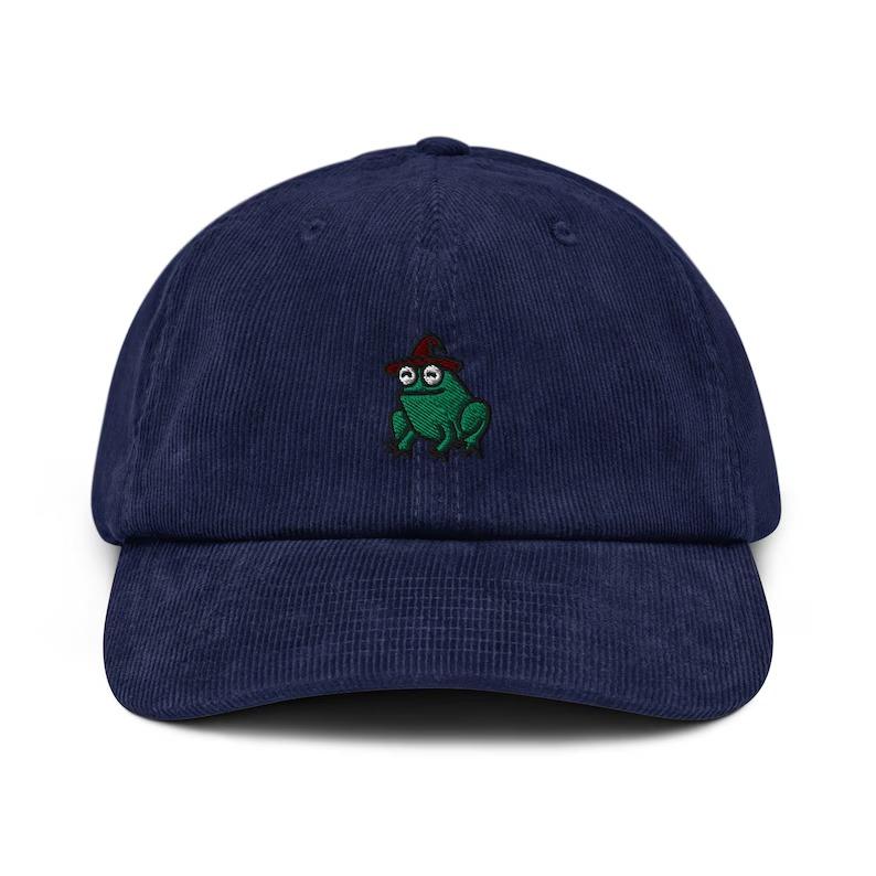 Wizard Frog Corduroy Hat, Handmade Embroidered Corduroy Dad Cap – Multiple Colors