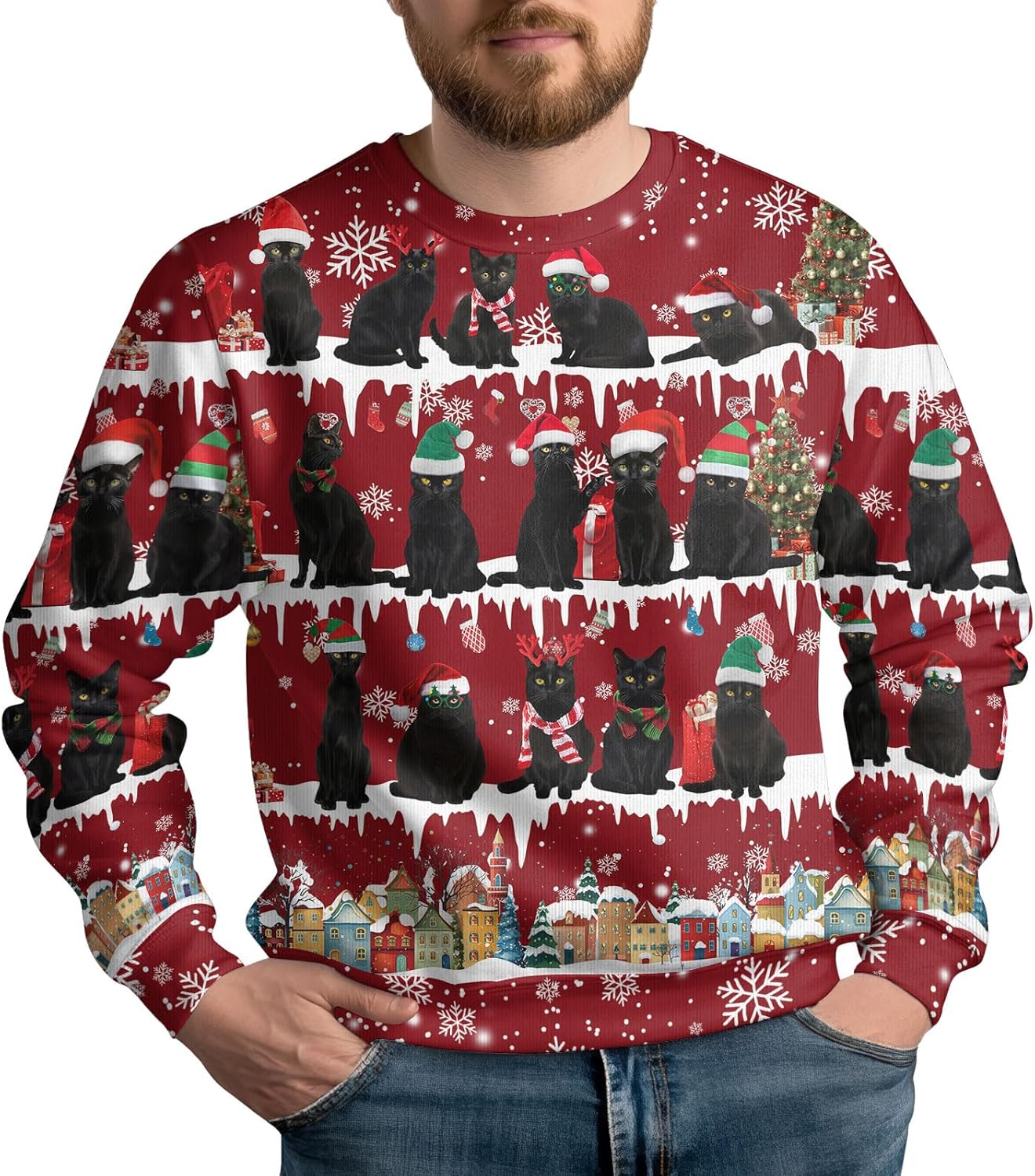 Funny Pet Print Holiday Christmas Sweater, Pet Lovers Xmas Long Sleeve Sweatshirts