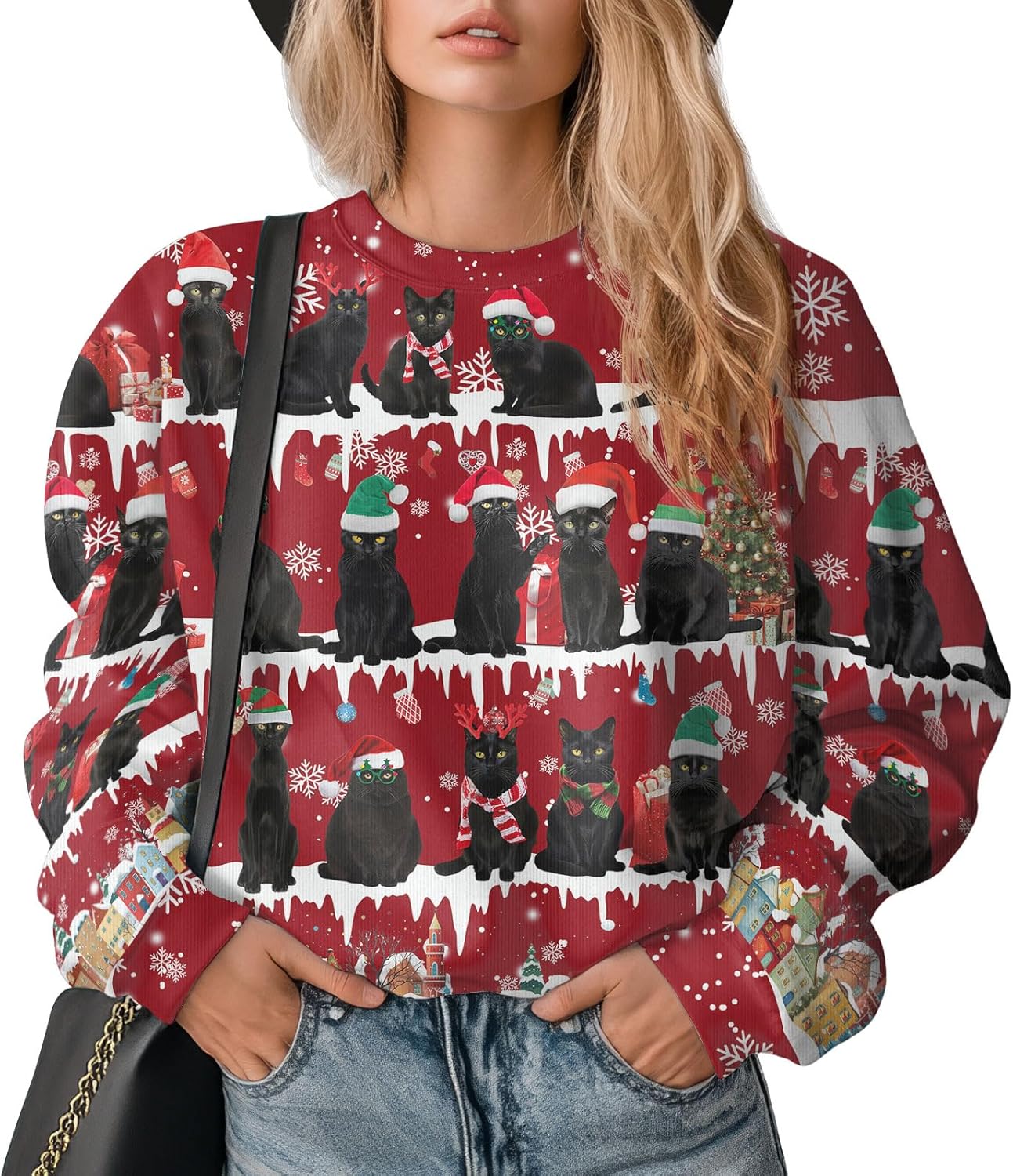 Funny Pet Print Holiday Christmas Sweater, Pet Lovers Xmas Long Sleeve Sweatshirts